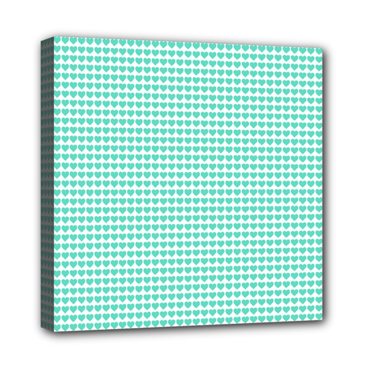 Tiffany Aqua Blue Candy Hearts on White Mini Canvas 8  x 8 