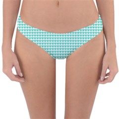 Tiffany Aqua Blue Candy Hearts On White Reversible Hipster Bikini Bottoms by PodArtist