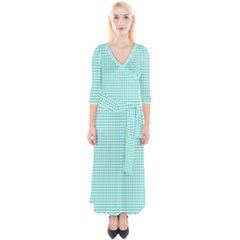 Tiffany Aqua Blue Candy Hearts On White Quarter Sleeve Wrap Maxi Dress by PodArtist