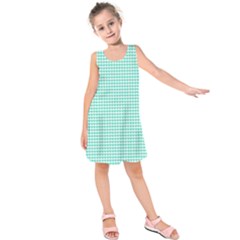 Tiffany Aqua Blue Candy Hearts On White Kids  Sleeveless Dress by PodArtist