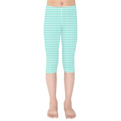 Tiffany Aqua Blue Candy Hearts On White Kids  Capri Leggings  by PodArtist