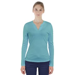 Tiffany Aqua Blue Puffy Quilted Pattern V-neck Long Sleeve Top by PodArtist