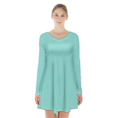 Tiffany Aqua Blue Puffy Quilted Pattern Long Sleeve Velvet V-neck Dress by PodArtist