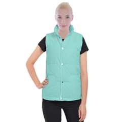 Tiffany Aqua Blue Puffy Quilted Pattern Women s Button Up Puffer Vest by PodArtist