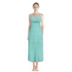 Tiffany Aqua Blue Puffy Quilted Pattern Button Up Chiffon Maxi Dress