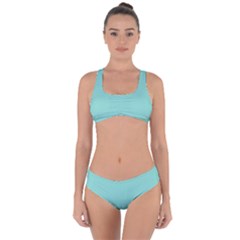 Tiffany Aqua Blue Puffy Quilted Pattern Criss Cross Bikini Set by PodArtist