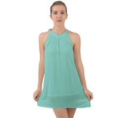 Tiffany Aqua Blue Puffy Quilted Pattern Halter Tie Back Chiffon Dress by PodArtist