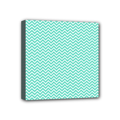 Tiffany Aqua Blue Chevron Zig Zag Mini Canvas 4  X 4  by PodArtist