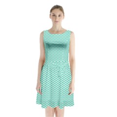 Tiffany Aqua Blue Chevron Zig Zag Sleeveless Waist Tie Chiffon Dress