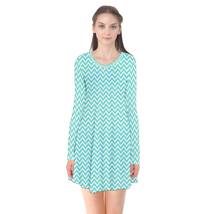 Tiffany Aqua Blue Chevron Zig Zag Flare Dress