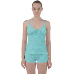 Tiffany Aqua Blue Chevron Zig Zag Tie Front Two Piece Tankini