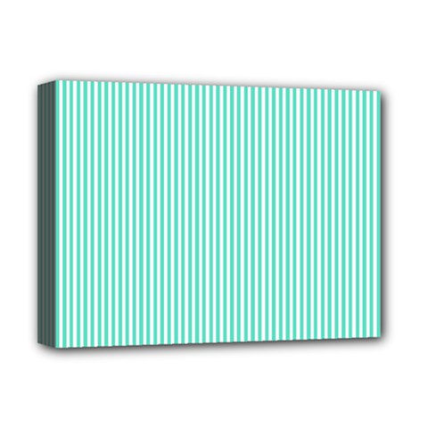 Classy Tiffany Aqua Blue Sailor Stripes Deluxe Canvas 16  X 12  