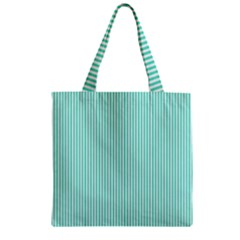 Classy Tiffany Aqua Blue Sailor Stripes Zipper Grocery Tote Bag