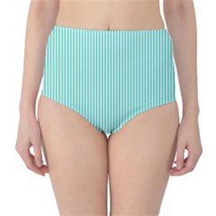 Classy Tiffany Aqua Blue Sailor Stripes High-waist Bikini Bottoms by PodArtist