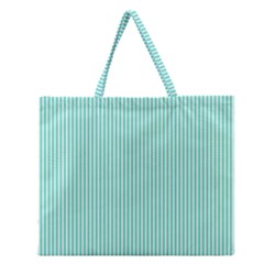 Classy Tiffany Aqua Blue Sailor Stripes Zipper Large Tote Bag by PodArtist