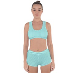 Classy Tiffany Aqua Blue Sailor Stripes Racerback Boyleg Bikini Set by PodArtist