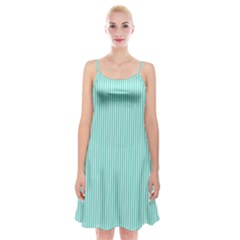 Classy Tiffany Aqua Blue Sailor Stripes Spaghetti Strap Velvet Dress by PodArtist