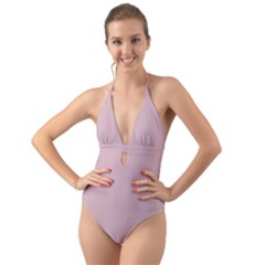 Baby Pink Stitched And Quilted Pattern Halter Cut-out One Piece Swimsuit by PodArtist