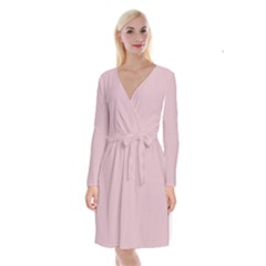 Baby Pink Stitched And Quilted Pattern Long Sleeve Velvet Front Wrap Dress by PodArtist
