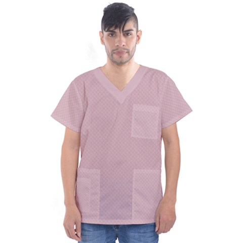 Baby Pink Stitched And Quilted Pattern Men s V-neck Scrub Top by PodArtist