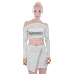 Bright White Stitched And Quilted Pattern Off Shoulder Top With Mini Skirt Set by PodArtist