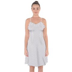 Bright White Stitched And Quilted Pattern Ruffle Detail Chiffon Dress by PodArtist