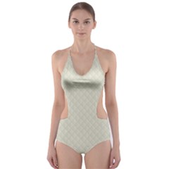 Rich Cream Stitched And Quilted Pattern Cut-out One Piece Swimsuit by PodArtist