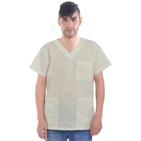 Rich Cream Stitched And Quilted Pattern Men s V-neck Scrub Top by PodArtist