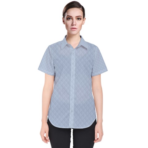 Powder Blue Stitched And Quilted Pattern Women s Short Sleeve Shirt by PodArtist