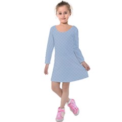 Powder Blue Stitched And Quilted Pattern Kids  Long Sleeve Velvet Dress by PodArtist