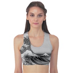 Black And White Japanese Great Wave Off Kanagawa By Hokusai Sports Bra by PodArtist