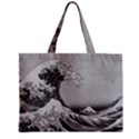 Black and White Japanese Great Wave off Kanagawa by Hokusai Zipper Mini Tote Bag View1