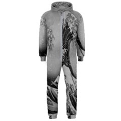 Black And White Japanese Great Wave Off Kanagawa By Hokusai Hooded Jumpsuit (men)  by PodArtist