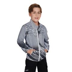 Black And White Japanese Great Wave Off Kanagawa By Hokusai Wind Breaker (kids) by PodArtist