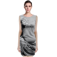 Black And White Japanese Great Wave Off Kanagawa By Hokusai Classic Sleeveless Midi Dress by PodArtist