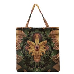 Beautiful Filigree Oxidized Copper Fractal Orchid Grocery Tote Bag by jayaprime