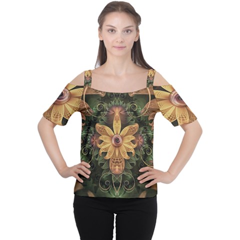 Beautiful Filigree Oxidized Copper Fractal Orchid Cutout Shoulder Tee by jayaprime