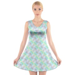 Pattern V-neck Sleeveless Skater Dress by gasi