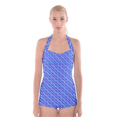 Pattern Boyleg Halter Swimsuit 