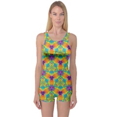 Pattern One Piece Boyleg Swimsuit by gasi