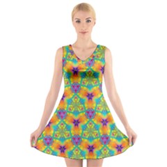 Pattern V-neck Sleeveless Skater Dress by gasi