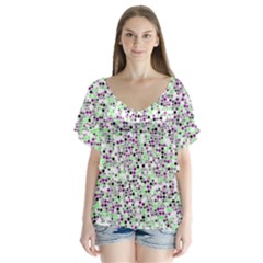 Pattern V-neck Flutter Sleeve Top