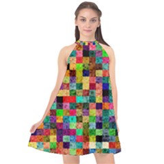 Pattern Halter Neckline Chiffon Dress  by gasi