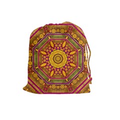 Sunshine Mandala And Other Golden Planets Drawstring Pouches (large)  by pepitasart