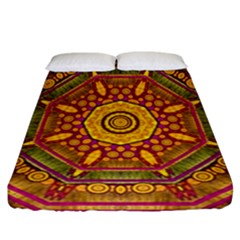 Sunshine Mandala And Other Golden Planets Fitted Sheet (california King Size) by pepitasart