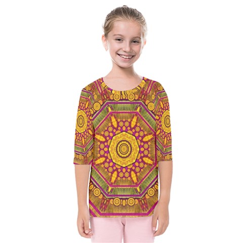 Sunshine Mandala And Other Golden Planets Kids  Quarter Sleeve Raglan Tee by pepitasart