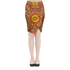 Sunshine Mandala And Other Golden Planets Midi Wrap Pencil Skirt by pepitasart