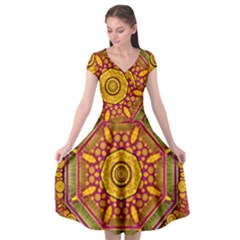 Sunshine Mandala And Other Golden Planets Cap Sleeve Wrap Front Dress by pepitasart