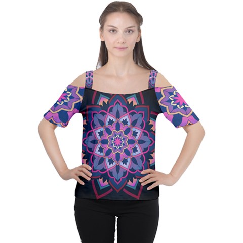 Mandala Circular Pattern Cutout Shoulder Tee by Celenk