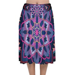 Mandala Circular Pattern Velvet Flared Midi Skirt